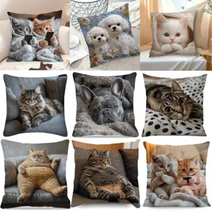 Niedlicher Katzen Cartoon Gedruckter Kissenbezug Modern Minimalistisch Wohnzimmer Sofa Dekorative Kissenhülle