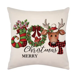 Funda de cojín de lino navideño funda de almohada decorativa festiva decoración del hogar