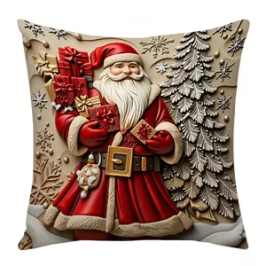 Close-up detail of Christmas Santa Claus printed cushion cover with festive holiday design