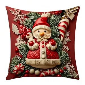 Festive Christmas throw pillow cover with 3D Santa Claus print, perfect holiday home decor cushion.