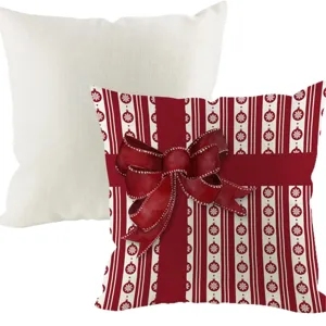 Christmas printed pillow cover red bow festive holiday home decorative cushion cover