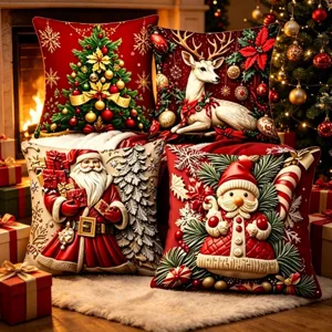 Christmas Pillow Cover Short Plush Festive Printed Sofa Cushion Cover For Living Room Home Holiday Decor