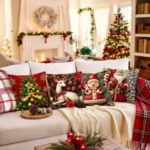 Festive Christmas printed pillow cover for sofa and cozy holiday home decor.