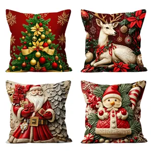 Christmas printed throw pillow covers 4-pack festive sofa cushion Nordic holiday decor