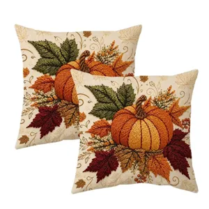 Herbst Kürbis Kissenbezug Ernte Deko Thanksgiving Sofa Kissenhülle im praktischen 2er Set