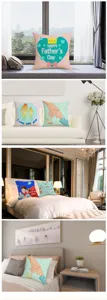 Father's Day printed linen throw pillow cover, cozy sofa cushion cover for home decoration.