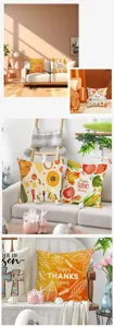 Federe cuscini Thanksgiving tessuto lino zucca foglia d'acero decorativo divano 4pz
