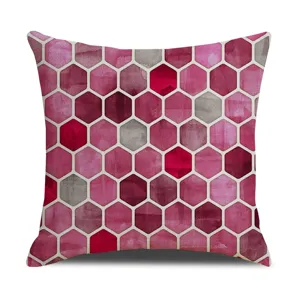 Fodera per cuscino in lino con stampa geometrica sfumata stile minimalista moderno.