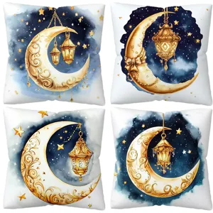 Decorative throw pillow covers feature moon star lantern watercolor prints for sofa home decor.