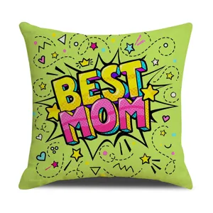 Mother's Day pop art Best Mom printed linen cushion cover for sofa living room decor