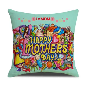 Mother's day printed linen pillow cover, festival throw pillow case for sofa bedroom.