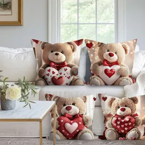 Valentine day teddy bear throw pillow cover cute heart sofa cushion case home decor