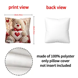 Valentine teddy bear heart throw pillow cover 18x18 inch soft polyester cushion case.