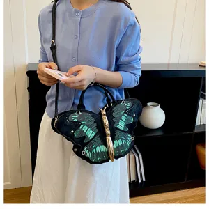 Unique butterfly shape shoulder bag with velvet wings and metallic gold body for women stylish.