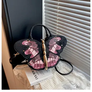 Niche butterfly shaped handbag stylish black pink shoulder bag designer messenger bag for women
