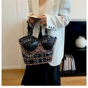 Y2K leopard print special-shaped handbag for women, chic shoulder and messenger bag with chain.