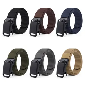 Outdoor tactical canvas belt for men and women, durable nylon web strap with matte black buckle.