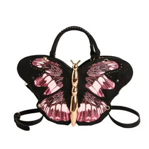 Unique butterfly shape handbag and crossbody bag with stylish pink and black wings for women.