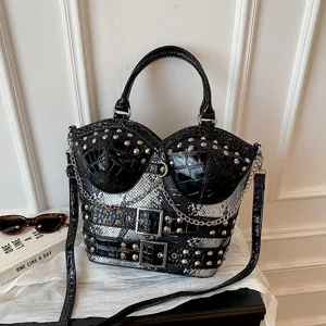 Cross Border Niche Large Capacity Commuter Handbag Women Y2K Irregular Shoulder Bag Retro Leopard Snake Print Crossbody Bag