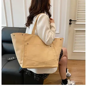 Simple casual women's canvas tote shoulder bag large capacity handbag retro style.