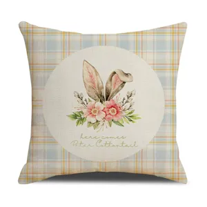 Easter bunny throw pillow cover linen printed decorative sofa cushion case 45x45cm