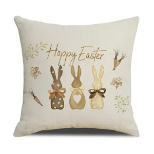 Easter cushion cover linen decorative throw pillow case cute bunny rabbits 45x45cm