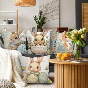 Jolie housse de coussin lapin de Pâques floral style nordique décoration canapé salon