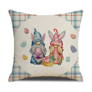 Easter gnome throw pillow cover linen plaid decorative cushion case for sofa holiday home decor
