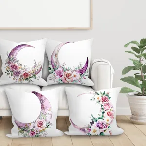 Purple Moon Floral Peach Skin Throw Pillow Cover Decorative Square Pillowcase For Sofa Bed Living Room Home Decor