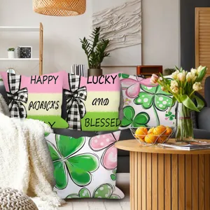 St. Patrick's Tag Klee Kissenbezug Skandinavisch Pfirsichhaut-Samt Quadratisch Sofa Kissenhülle Festlich Heimdekoration Ohne Kern