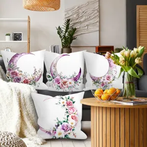 Purple moon floral peach skin velvet throw pillowcase for sofa bedroom home decor and living room.