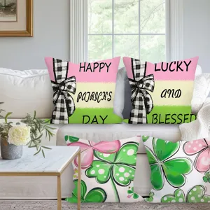 St. Patrick's Tag Kissenet, dekorative Zierkissen mit Kleeblatt und Schleife fuer Sofa Dekoration.