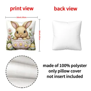 Housse de coussin lapin de Pâques 18x18 pouces impression numérique florale décorative