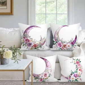Purple moon floral throw pillow cover peach skin velvet sofa cushion cover home decor