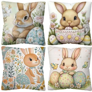 Housse de coussin lapin de Pâques floral mignon taie d'oreiller lot de 4 déco maison