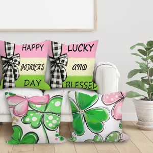 St. Patricks Day Kissenbezüge Set, vierblättrige Kleeblatt Deko Kissenhüllen für Wohnsofa.