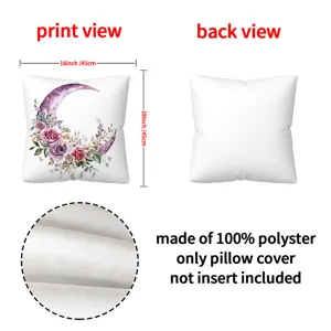 Purple moon floral throw pillow cover 18x18 inch polyester soft decorative cushion case.