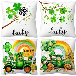 Conjunto de funda de cojín estampada trébol duende de San Patricio verde hogar