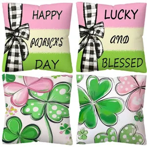 St. Patrick's Tag dekorative Kissenbezüge Set, glückliches vierblättriges Kleeblatt Sofa.