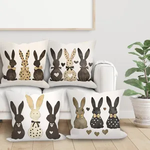 Housse de coussin lapin dessin animé Pâques canapé chambre déco velours peau de pêche