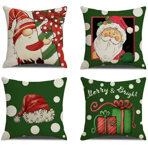 Christmas Decorative Linen Pillowcase Santa Claus Cartoon Printed Cushion Cover Holiday Home Sofa Bedroom Decor