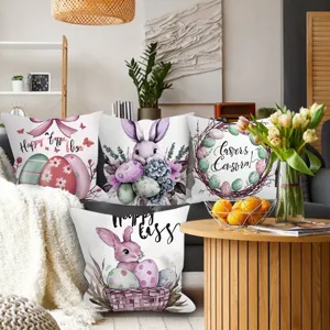 Housse de Coussin Lapin de Pâques Nordique Velours Peau de Pêche Housse de Coussin Décorative pour Canapé Salon Décoration