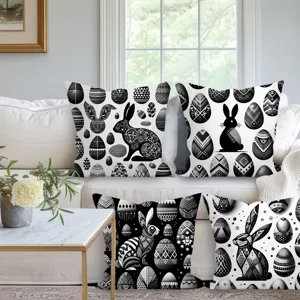 Lapin de Pâques Œuf Imprimé Velours Peau de Pêche Housse de Coussin Géométrique Fête Salon Chambre Housse de Coussin