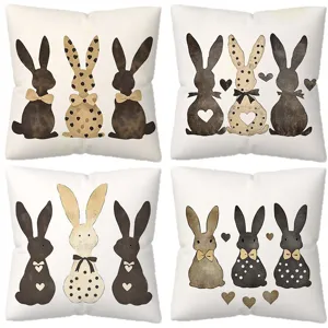 Housse de coussin décorative lapin de Pâques, cœur vintage et pois en tissu peau de pêche.