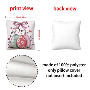Housse de coussin de Pâques 45x45 cm taie doreiller décorative douce avec motif de lapin et dœufs