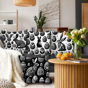 Housses de coussin de Paques lapin noir et blanc taies doreiller decoratives pour salon