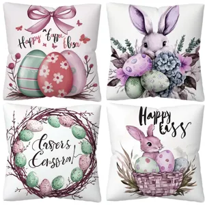 Housse de coussin lapin de Pâques nordique, taie d'oreiller décorative en peau de pêche.