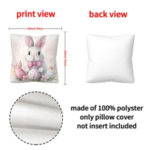 Housse de coussin motif lapin de Pâques 45x45 cm en velours peau de pêche décoratif