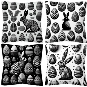 Lapin de Paques Motif Oeuf Housse de Coussin Peau de Peche Decoration Salon Canape 4pcs
