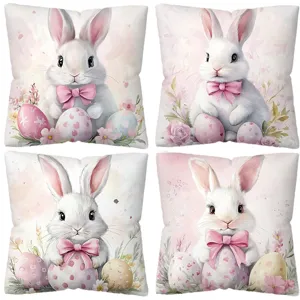 Housse de coussin de lapin de Pâques mignon œuf floral en peau de pêche décoration de maison